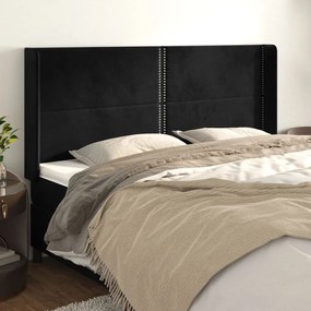 Cabeceira de cama c/ abas veludo 183x16x118/128 cm preto