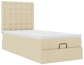 Cama Otomana com colchão &amp; LEDs 90x200 cm tecido creme