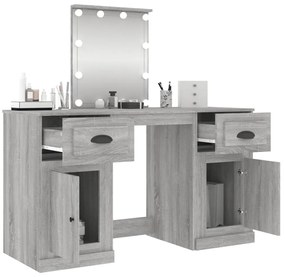 Toucador com luzes LED 130x50x132,5 cm cinzento sonoma