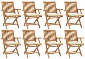 vidaXL Cadeiras de jardim dobráveis c/ almofadões 8 pcs teca maciça