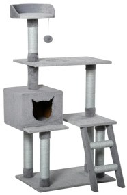 PawHut Árvore Arranhadora para Gatos Torre de Escalada com Plataformas Escada Caverna Postes de Juta e Bola Suspensa 60,5x40x124cm | Aosom Portugal