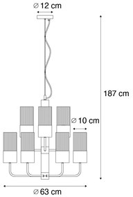 Lustre moderno preto com vidro fumado 9-luzes - Laura Moderno