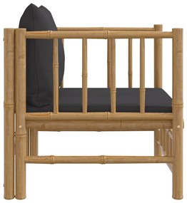 Sofá de jardim com almofadões bambu cinzento-escuro