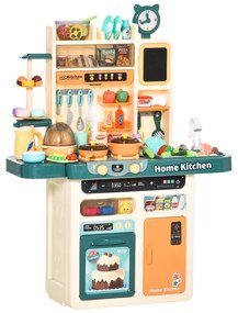 HOMCOM Cozinha de Brinquedo para Crianças acima de 3 Anos com Luz Sons Água Vapor Lousa 113 Acessórios Incluidos Cozinha Infantil Educativa 70x32x92,2cm Multicor