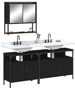 vidaXL 3 pcs conjunto móveis casa de banho derivados de madeira preto