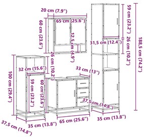 4 pcs conjunto móveis casa de banho derivados de madeira preto