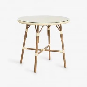 Mesa De Cozinha Redonda Ø80 Cm Em Alumínio E Rattan Sintético Brielle Bistro Beige Creme - Sklum