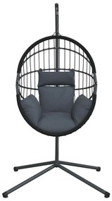 Cadeira forma de ovo suspensa c/ suporte vime/aço antracite