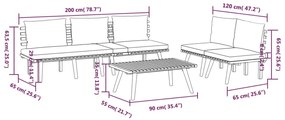 4 pcs conj. lounge jardim c/ almofadões madeira acácia maciça