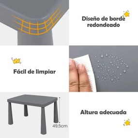 Conjunto com mesa e 2 cadeiras para crianças para comer, desenhar ou estudar 76,5 x 54,5 x 49,5 cm Cinza
