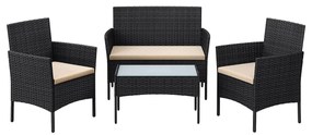 Conjunto mobília varanda/jardim, vime sintético, mesa + 2 cadeiras, cor preta/taupe