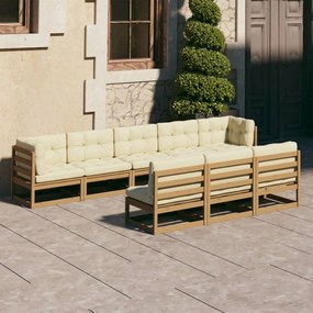 vidaXL 8pcs conj. lounge jardim e almofadões pinho maciço castanho mel