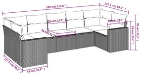 7 pcs conjunto de sofás jardim c/ almofadões vime PE castanho