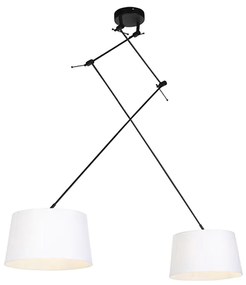 Candeeiro de suspensão preto com abajures de linho branco 35 cm 2 luzes - Blitz Moderno