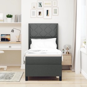 Cama Box Spring vidaXL com Colchão e LED Cinza Escuro 90x190 cm Tecido