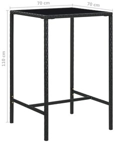 3 pcs conjunto de bar para jardim com almofadões vime PE preto