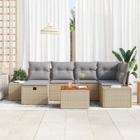Conjunto de Sofá de Jardim 7 Peças com Almofadas Bege em Rattan Sintét