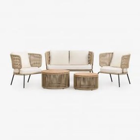 Conjunto De Jardim De 5 Peças Com Sofá De 2 Lugares, 2 Poltronas E 2 Mesas De Centro Calipso Natural - Sklum