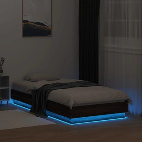 Estrutura de cama com luzes LED 75x190 cm carvalho castanho