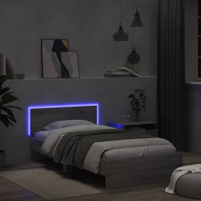 Estrutura de cama c/ cabeceira/luzes LED 100x200cm cinza sonoma