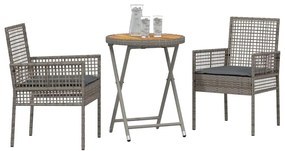 Conjunto de Bistro de Jardim de 3 Peças com Almofadas Cinzento em Ratt