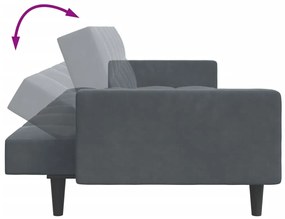 Sofá-cama 2 lugares c/ apoio de pés veludo cinzento-escuro