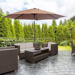 Chapéu de Sol de Jardim Ø295x250cm com Manivela Chapéu de Sol Exterior com Mecanismo de Inclinação e Mastro Desmontável de Metal para Terraço Piscina