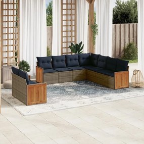 vidaXL 9 pcs conjunto sofás p/ jardim c/ almofadões vime PE cinzento