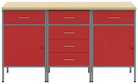 Conjunto de Armários de Trabalho 3 Peças vidaXL Vermelho e Cinza em Ma