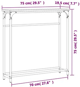 Mesa consola 75x19,5x75 cm derivados de madeira carvalho fumado