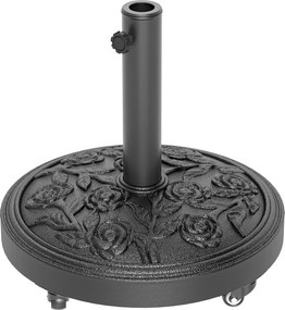 Base para guarda-sol, pedestal exterior em resina de 21 kg, para mastros com Ø 32/38/48 mm, com rodas, Ø 49 x 42 cm, preto