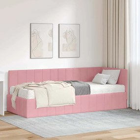vidaXL Estrutura de Cama de Canto com colchão Rosa 80 x 200 cm Veludo