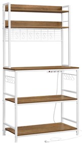 Armário de cozinha com tomadas e prateleira de grelha c40 x 80 x 170 cm cor de nogueira-branco