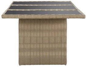 Mesa de jantar jardim 200x100x74 cm vidro e vime PE castanho