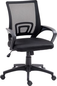 HOMCOM Cadeira de Escritório de Malha Giratória com Altura Ajustável Função Basculante e Apoio para os Braços 57x55x89-109 cm Preto | Aosom Portugal