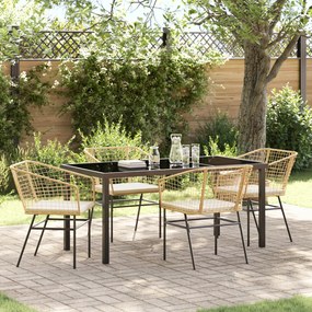 vidaXL Conjunto de Jantar de Jardim de 5 Peças com Almofadas Marrom Rattan Poliéster