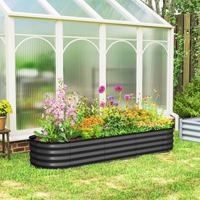 Floreira elevada de jardim em aço, modular, para legumes, plantas e flores, 195 x 62 x 30 cm, cinzento
