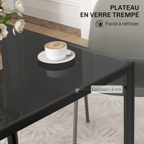 Mesa de Jantar para 4 Pessoas, 75 x 75 x 75 cm (CADEIRAS NÃO INCLUIDAS), Tampo em Vidro Temperado, Preta