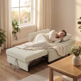 Poltrona-cama de 1 lugar, poltrona-cama clic-clac 4 em 1 com estofo em chenille, encosto ajustável, assento largo, bege