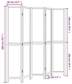 Biombo c/ 5 painéis madeira de paulownia maciça castanho-escuro