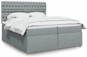 Cama com molas/colchão 200x200 cm tecido cinza-claro