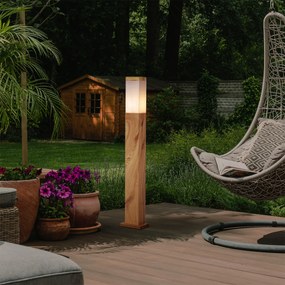 Candeeiro de pé moderno para exterior aço com impressão de madeira 80cm IP44 - Malois