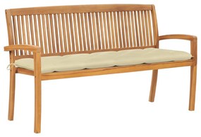 vidaXL Banco de jardim empilhável c/ almofadão 159 cm teca maciça
