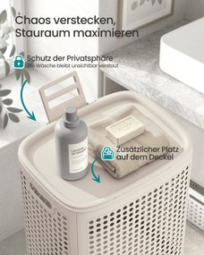 Cesto da roupa suja com tampa, 75 L, estreito, 42,5 x 33 x 57 cm bege cappuccino