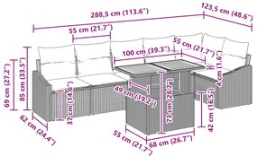 Conjunto de Jantar de Jardim de 7 Peças com Almofadas Bege de Rattan S
