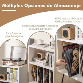 Suporte para discos vinil de 3 níveis com estação de carregamento Estante 4 divisórias 48 x 40 x 88 cm Branco