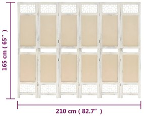 Biombo com 6 painéis 210x165 cm tecido cor creme