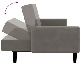 Sofá-cama de 2 lugares veludo cinzento-claro