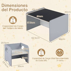 Conjunto de mesa e 2 cadeiras infantis com quadro de giz integrado e motivo de elefante em madeira, para crianças a partir dos 3 anos, sala de jogos/c