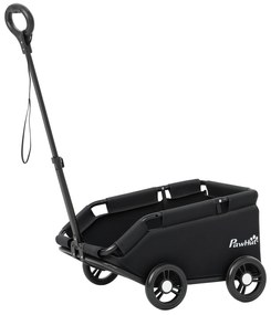 PawHut Carrinho para Cães Dobrável Carrinho para Cães Miniatura com Barra de Empurre Ajustável Desenho Aberto 53x45x28 cm Preto